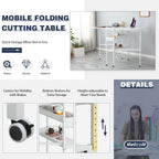 Height Adjustable Craft Table with Storage Shelves, Mobile Folding Cutting Table for Home Office Sewing Room Craft Room