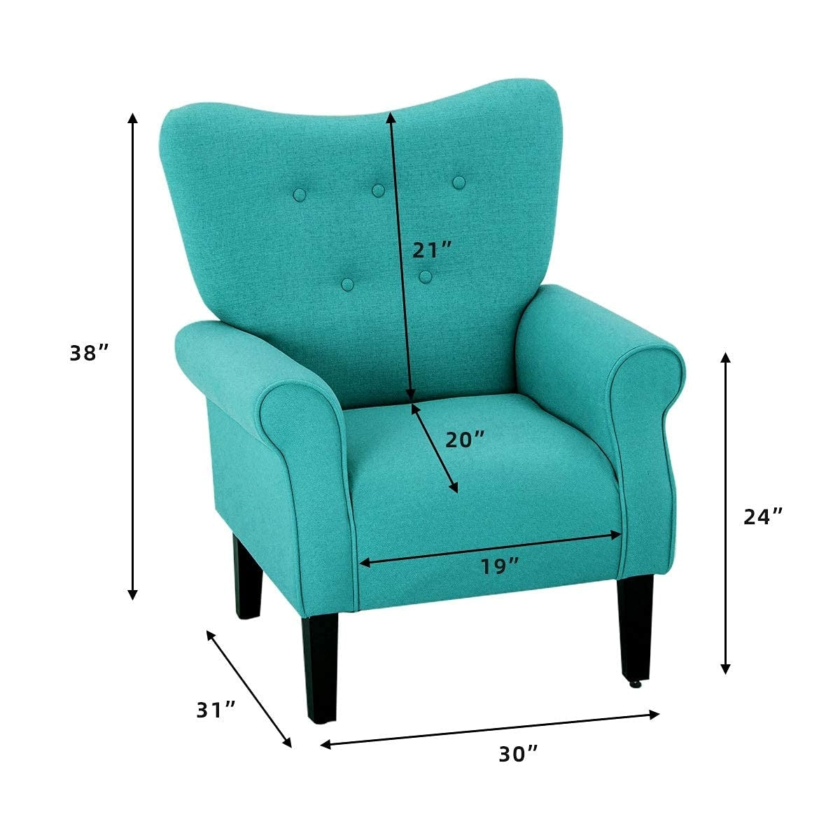 Erommy Modern Accent Chair, High Back Armchair, Upholstered Fabric Button Single Sofa with Wooden Legs for Living Room