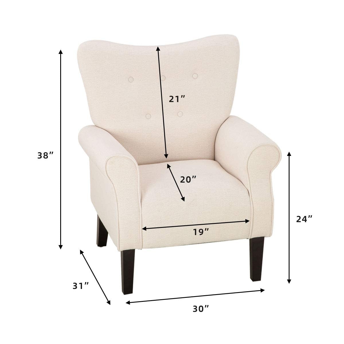 Erommy Modern Accent Chair, High Back Armchair, Upholstered Fabric Button Single Sofa with Wooden Legs for Living Room