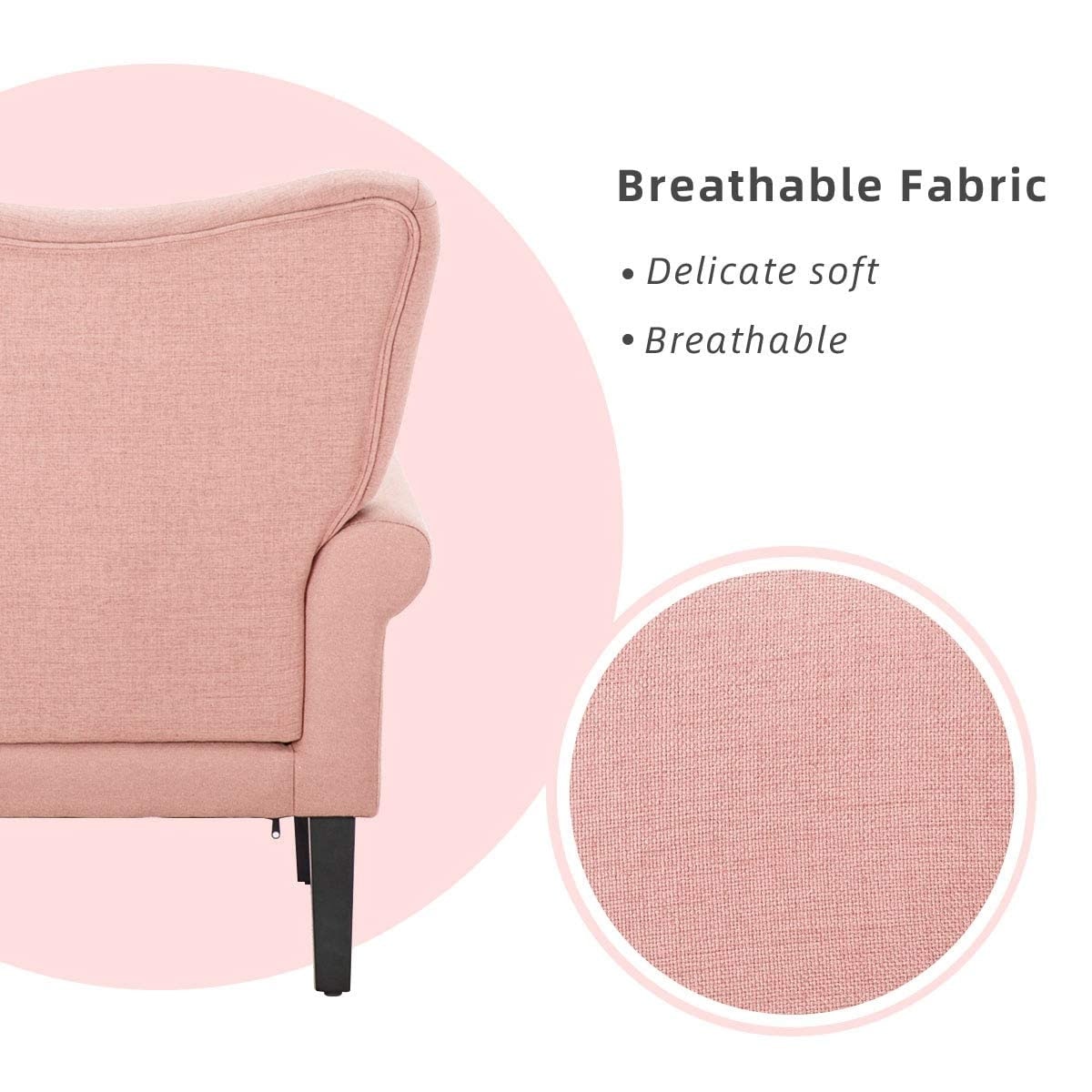 Erommy Modern Accent Chair, High Back Armchair, Upholstered Fabric Button Single Sofa with Wooden Legs for Living Room