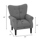 Erommy Modern Accent Chair, High Back Armchair, Upholstered Fabric Button Single Sofa with Wooden Legs for Living Room
