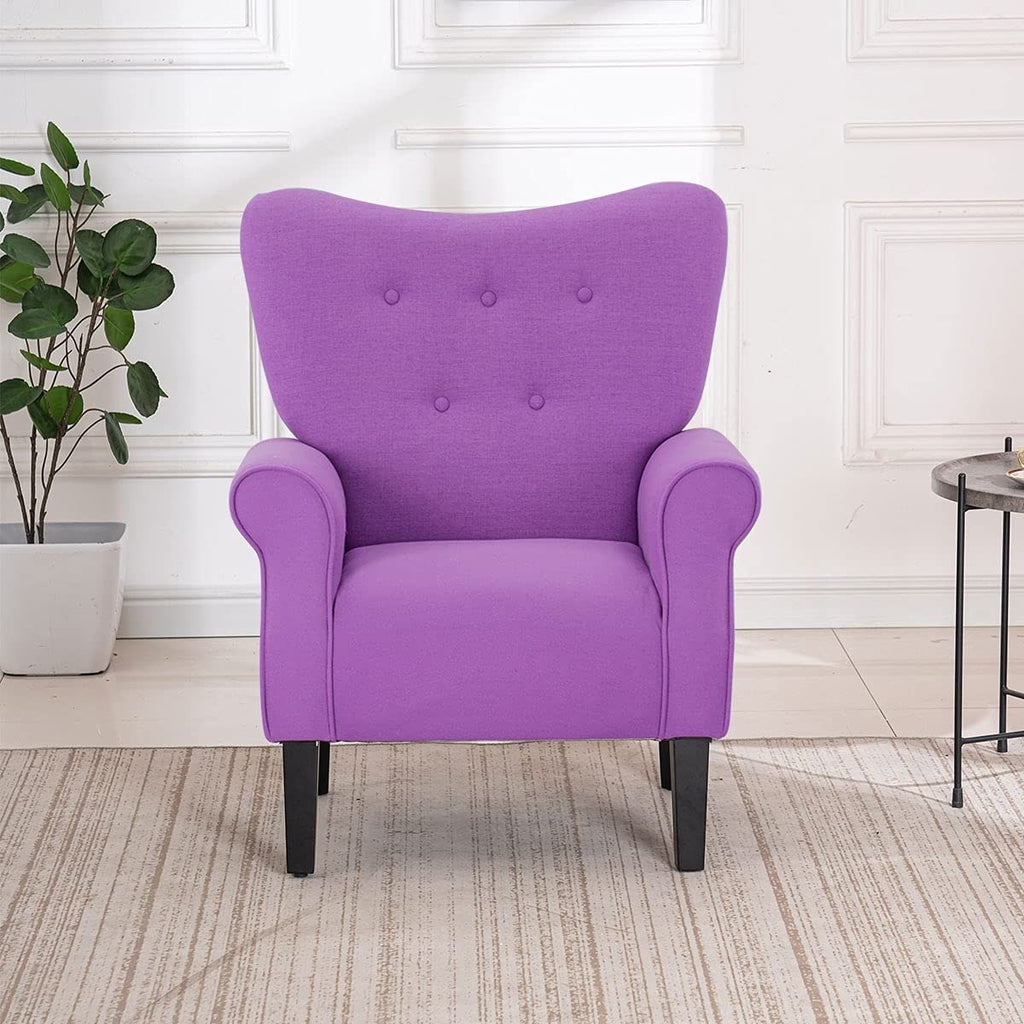 Erommy Modern Accent Chair, High Back Armchair, Upholstered Fabric Button Single Sofa with Wooden Legs for Living Room