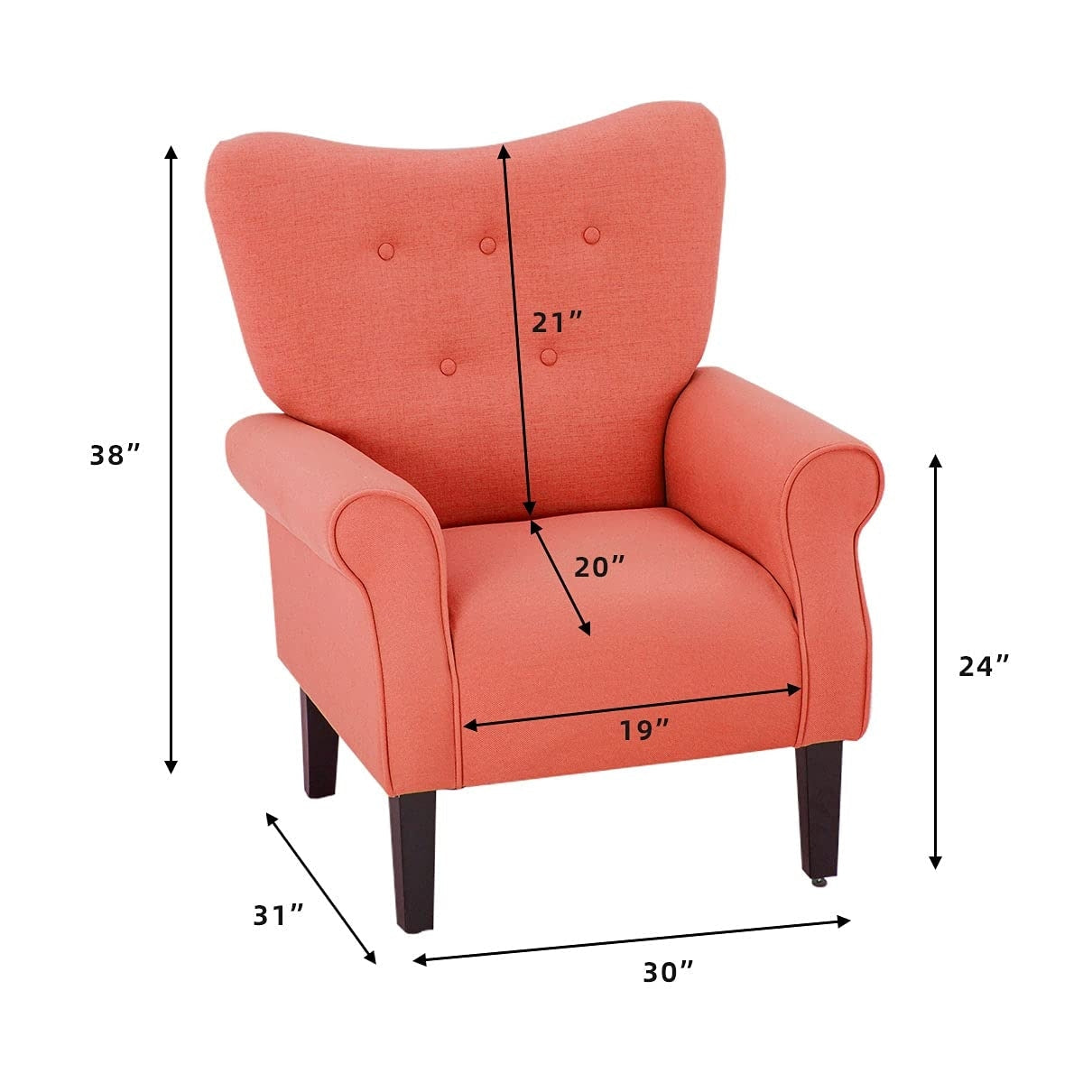 Erommy Modern Accent Chair, High Back Armchair, Upholstered Fabric Button Single Sofa with Wooden Legs for Living Room