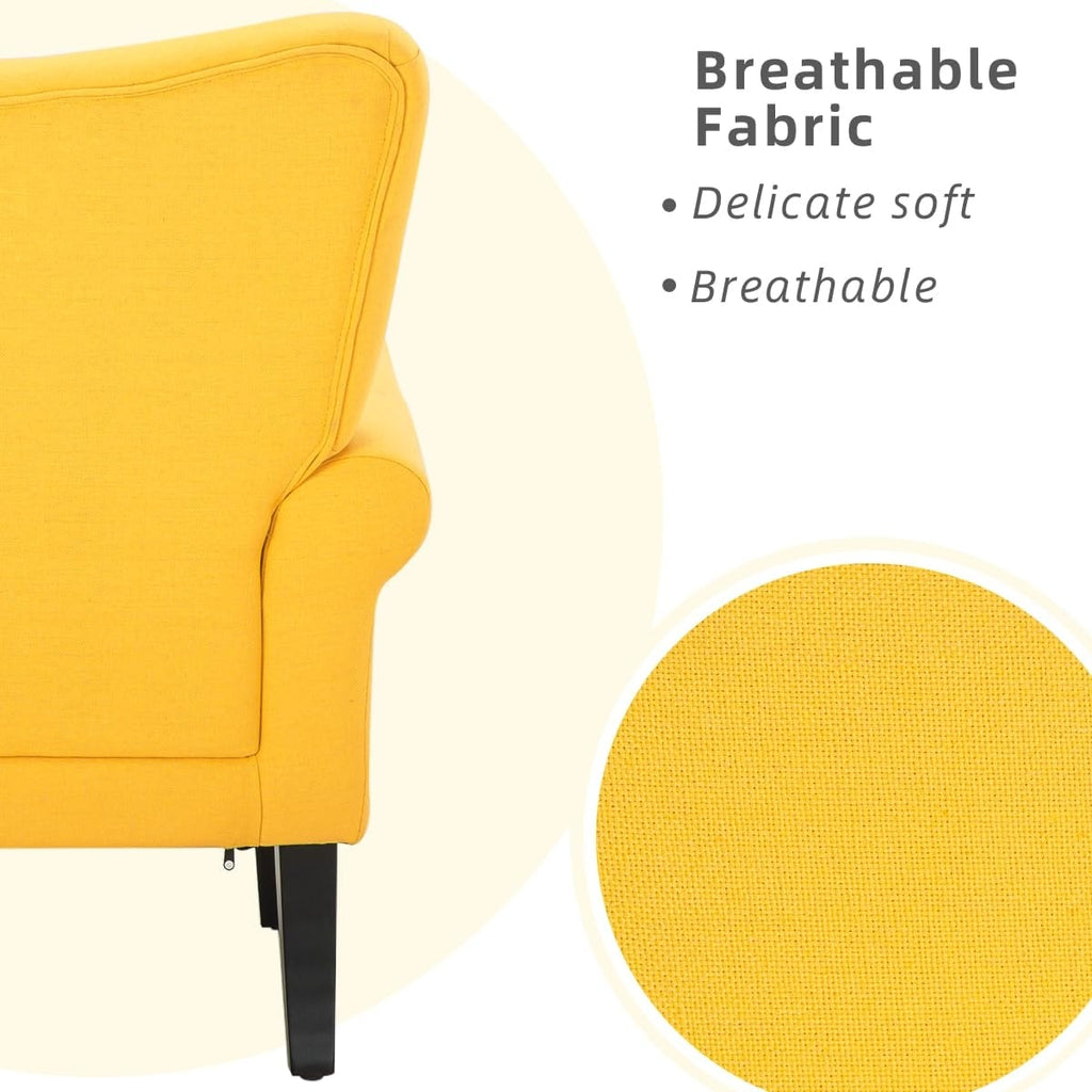Erommy Modern Accent Chair, High Back Armchair, Upholstered Fabric Button Single Sofa with Wooden Legs for Living Room