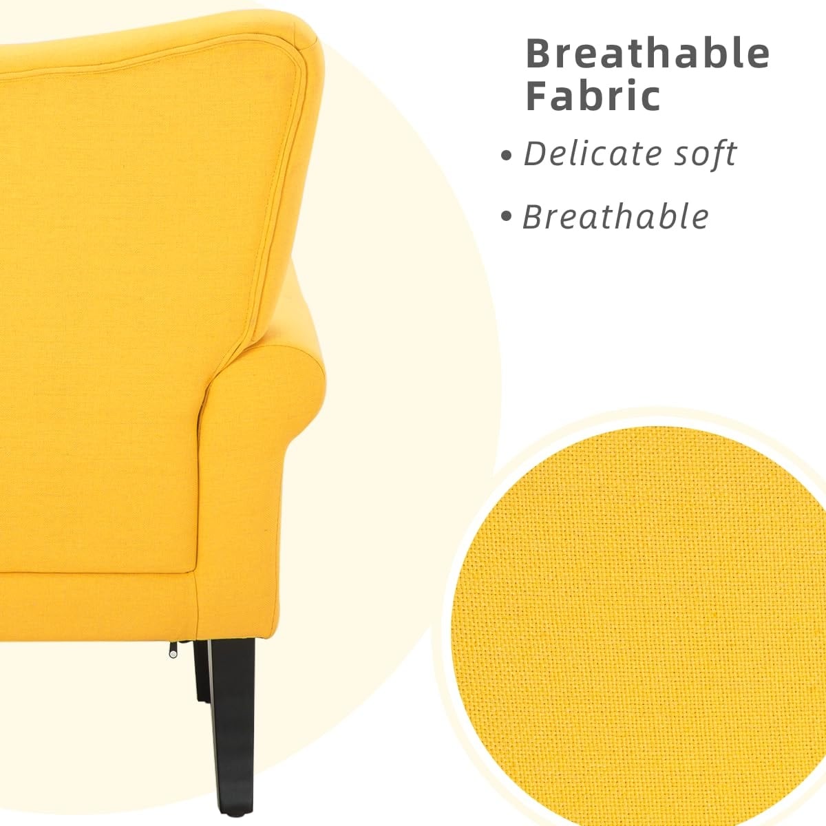Erommy Modern Accent Chair, High Back Armchair, Upholstered Fabric Button Single Sofa with Wooden Legs for Living Room