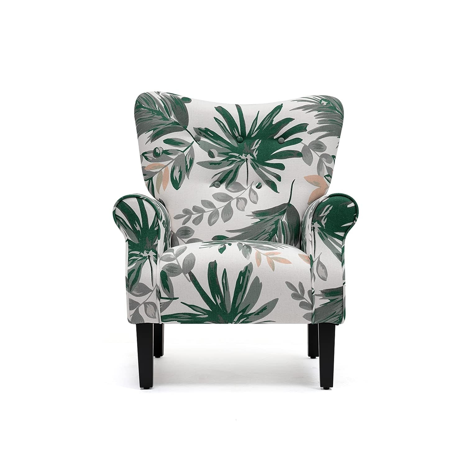Erommy Modern Accent Chair, High Back Armchair, Upholstered Fabric Button Single Sofa with Wooden Legs for Living Room