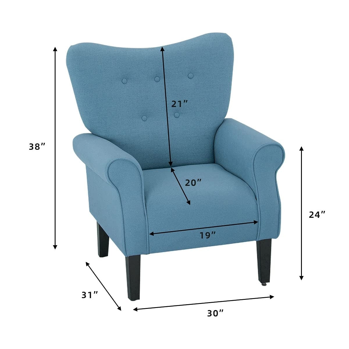 Erommy Modern Accent Chair, High Back Armchair, Upholstered Fabric Button Single Sofa with Wooden Legs for Living Room