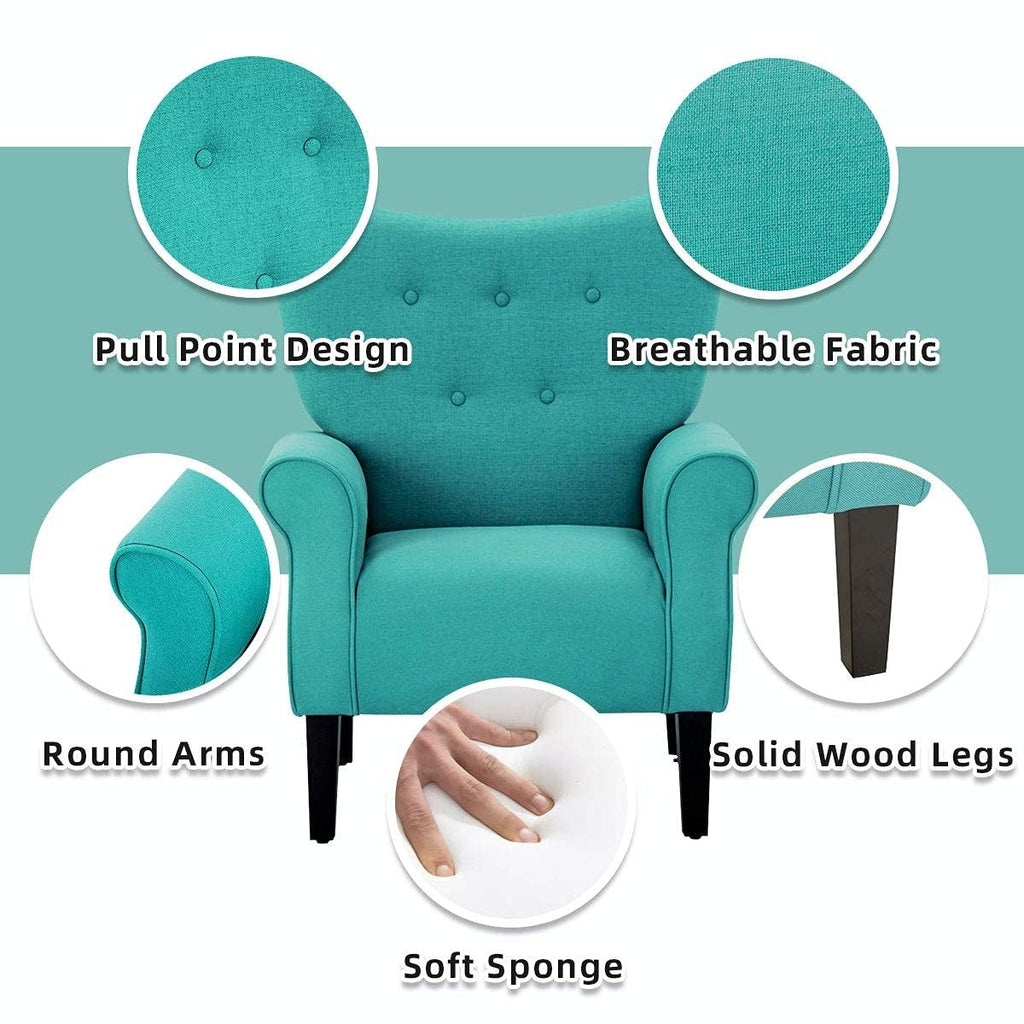 Erommy Modern Accent Chair, High Back Armchair, Upholstered Fabric Button Single Sofa with Wooden Legs for Living Room
