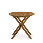 East West Furniture Outdoor Conversation Bistro Set Contains a Round Wood Coffee Table and 2 Folding Side Chairs, Natural Oil