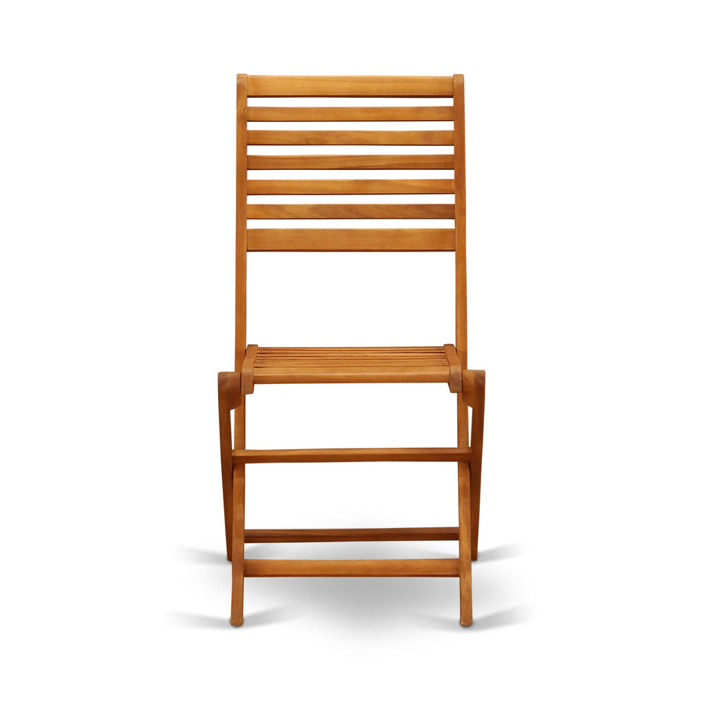 East West Furniture Outdoor Conversation Bistro Set Contains a Round Wood Coffee Table and 2 Folding Side Chairs, Natural Oil