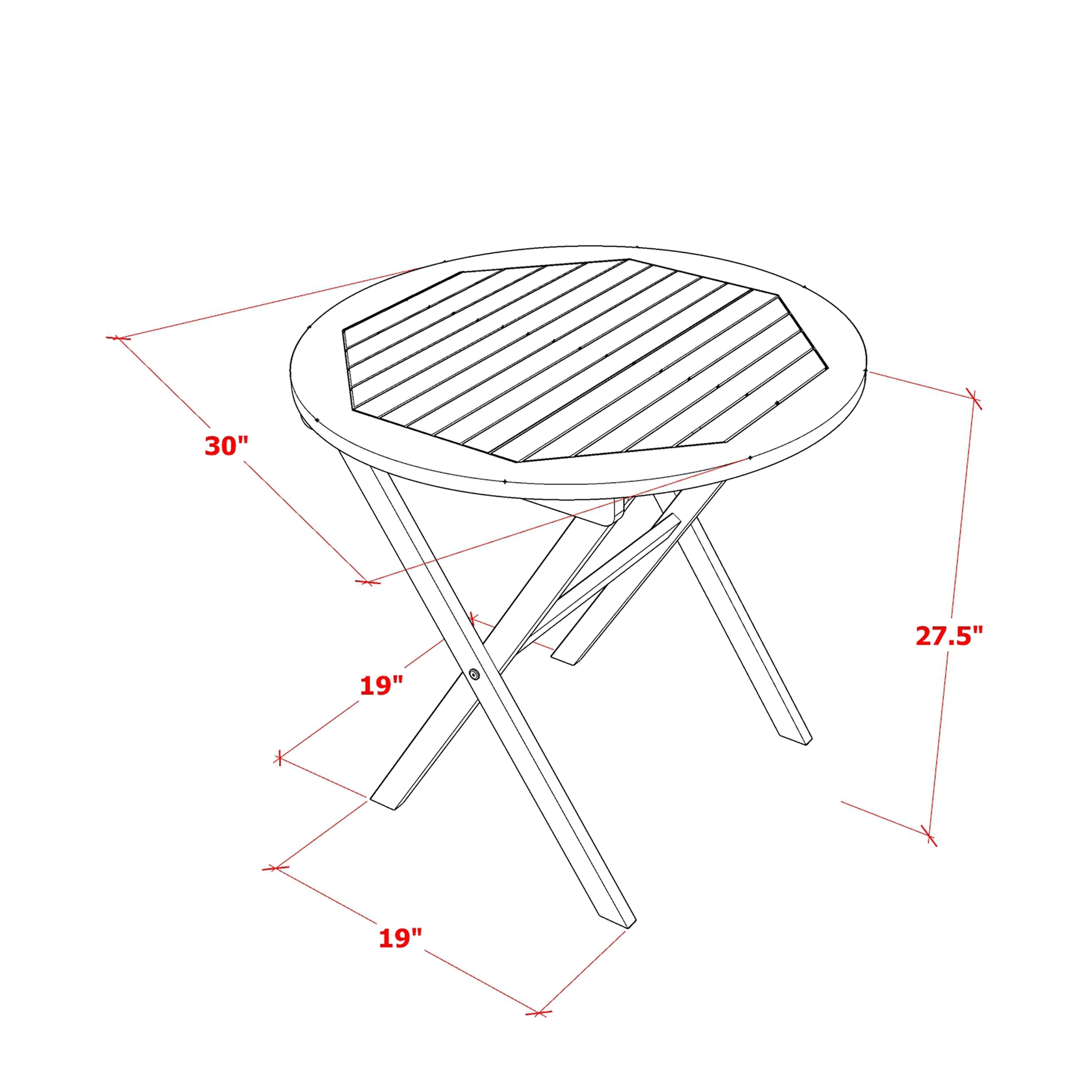 East West Furniture Outdoor Conversation Bistro Set Contains a Round Wood Coffee Table and 2 Folding Side Chairs, Natural Oil