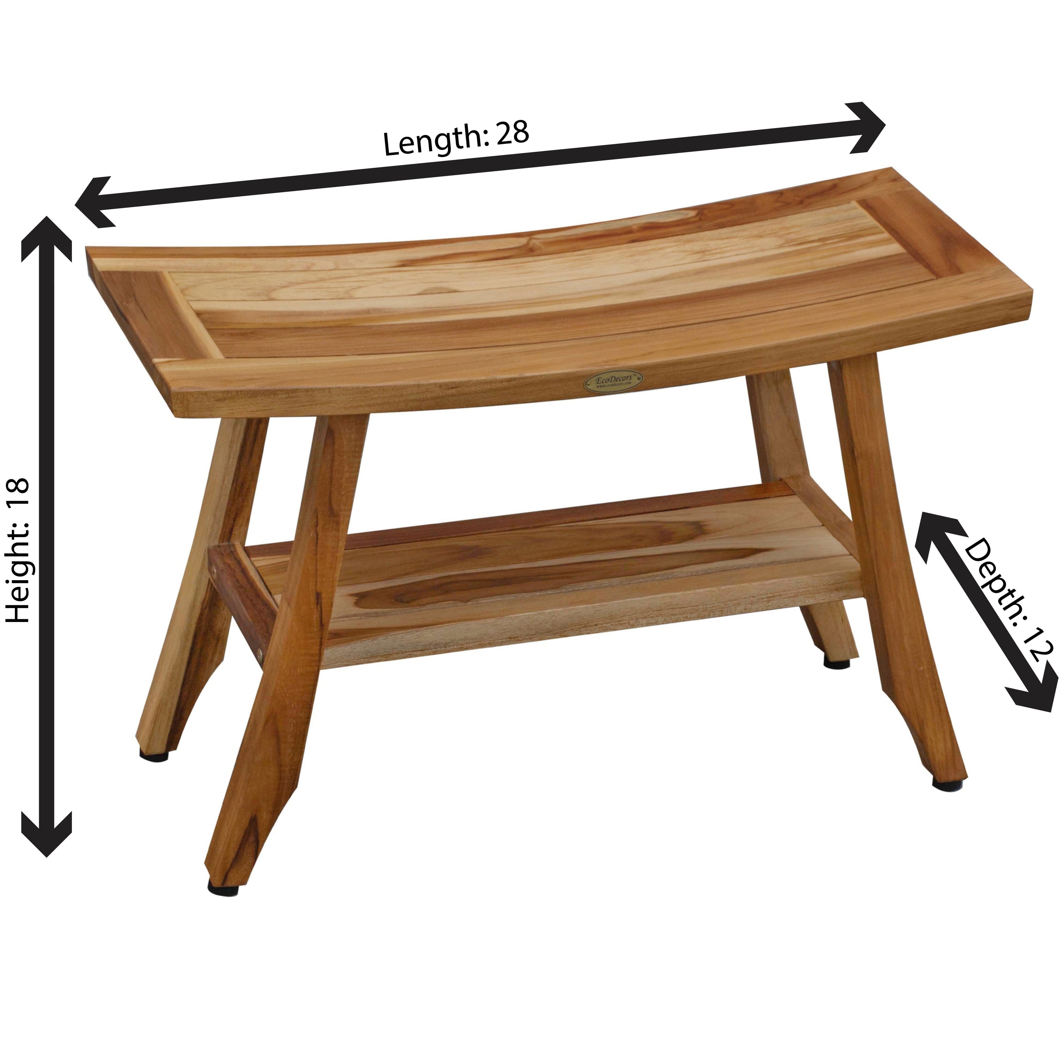 EcoDecors 28-Inch, Teak Shower Bench, Wooden Bench, Bathroom Bench, Teak Bench Bathroom, Teak Shower Stool, Teak Shower Seat