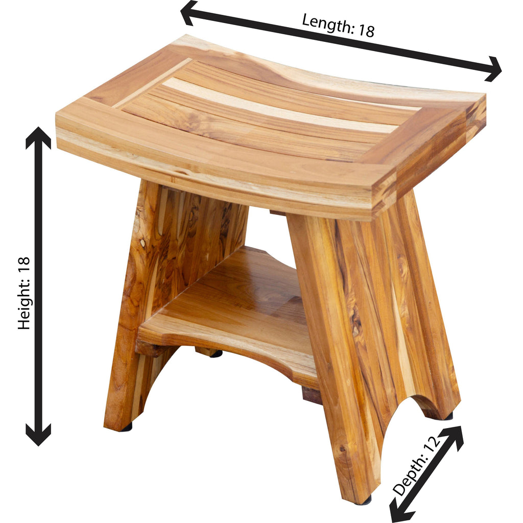 EcoDecors, Serenity, Teak Shower Bench, Teak Shower Stool, Teak Corner Shower Bench, 18 Inch, With Shelf
