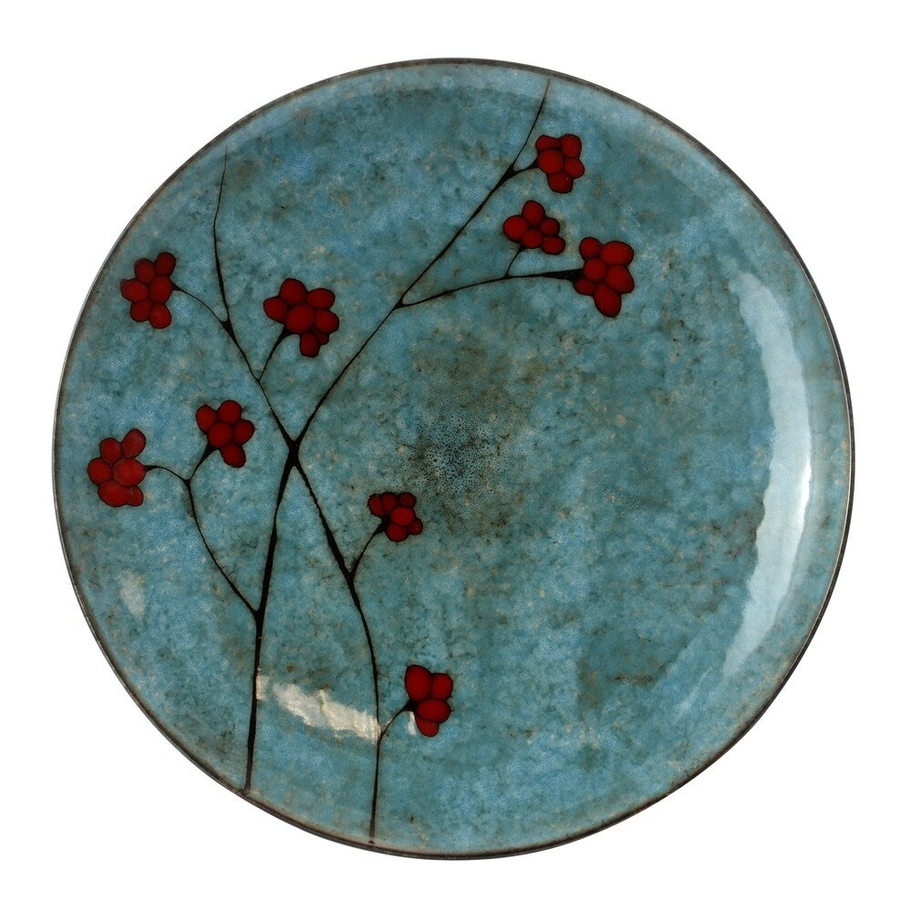 Elama Floral Accents 16 Piece Stoneware Dinnerware Set in Blue