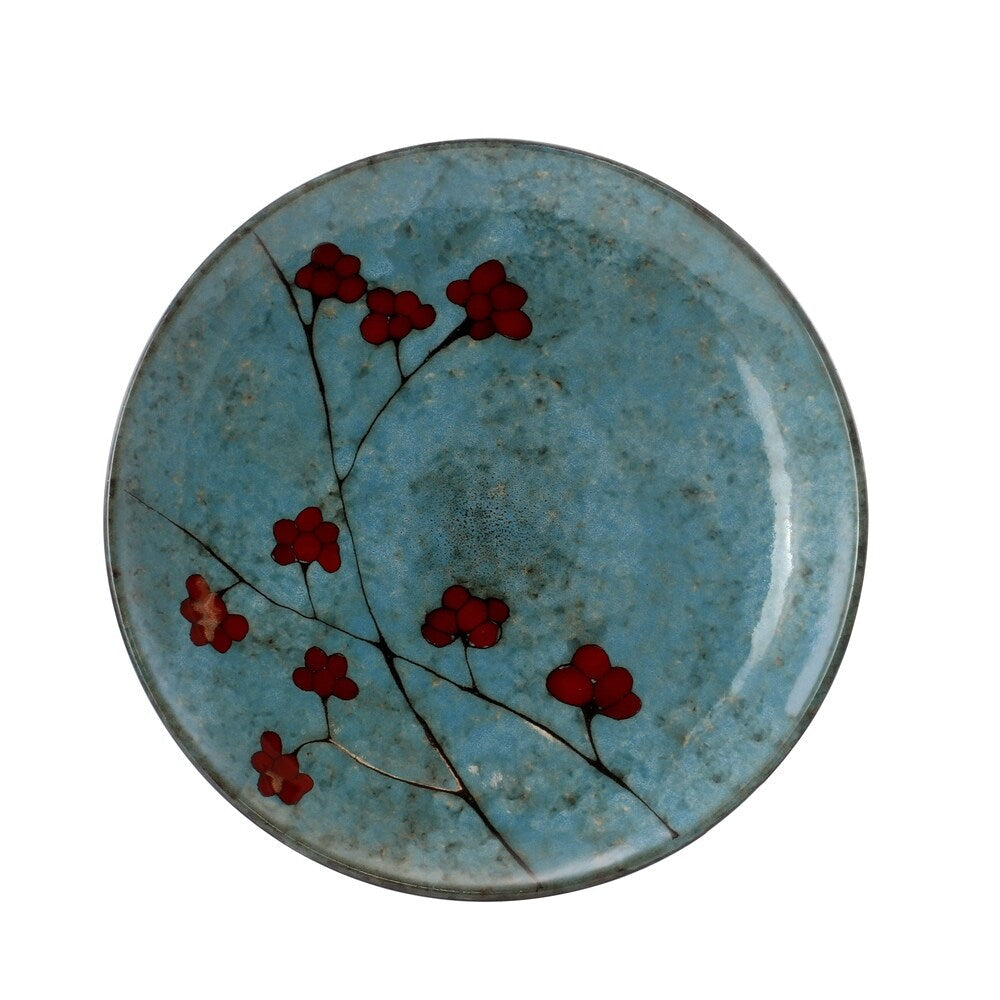 Elama Floral Accents 16 Piece Stoneware Dinnerware Set in Blue