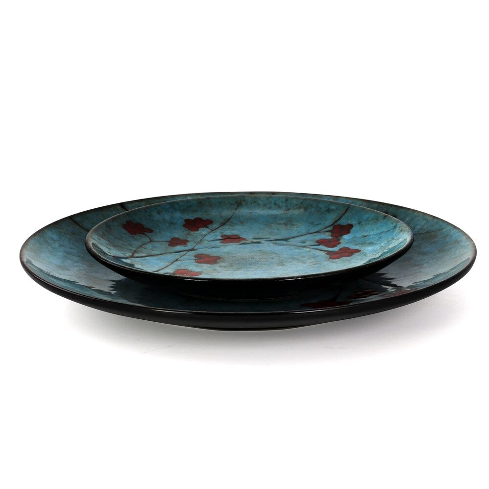 Elama Floral Accents 16 Piece Stoneware Dinnerware Set in Blue
