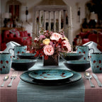 Elama Floral Accents 16 Piece Stoneware Dinnerware Set in Blue