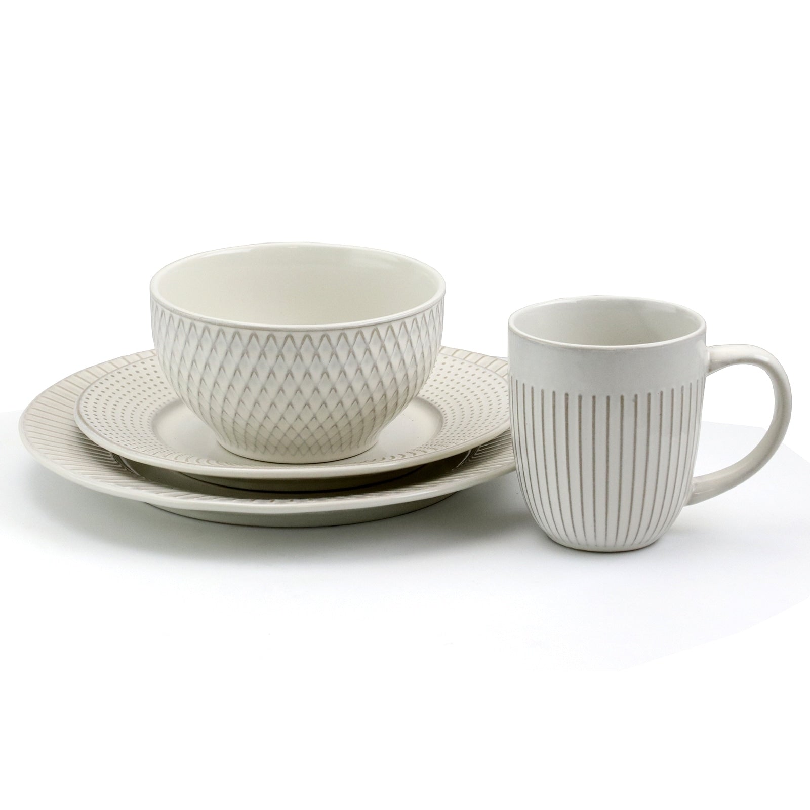 Elama Marketplace Favorites16pc Dinnerware Set in Embossed White