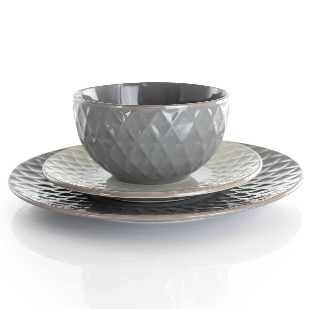 Elama Tahitian Diamond 16 Piece Stoneware Dinnerware Set in Slate