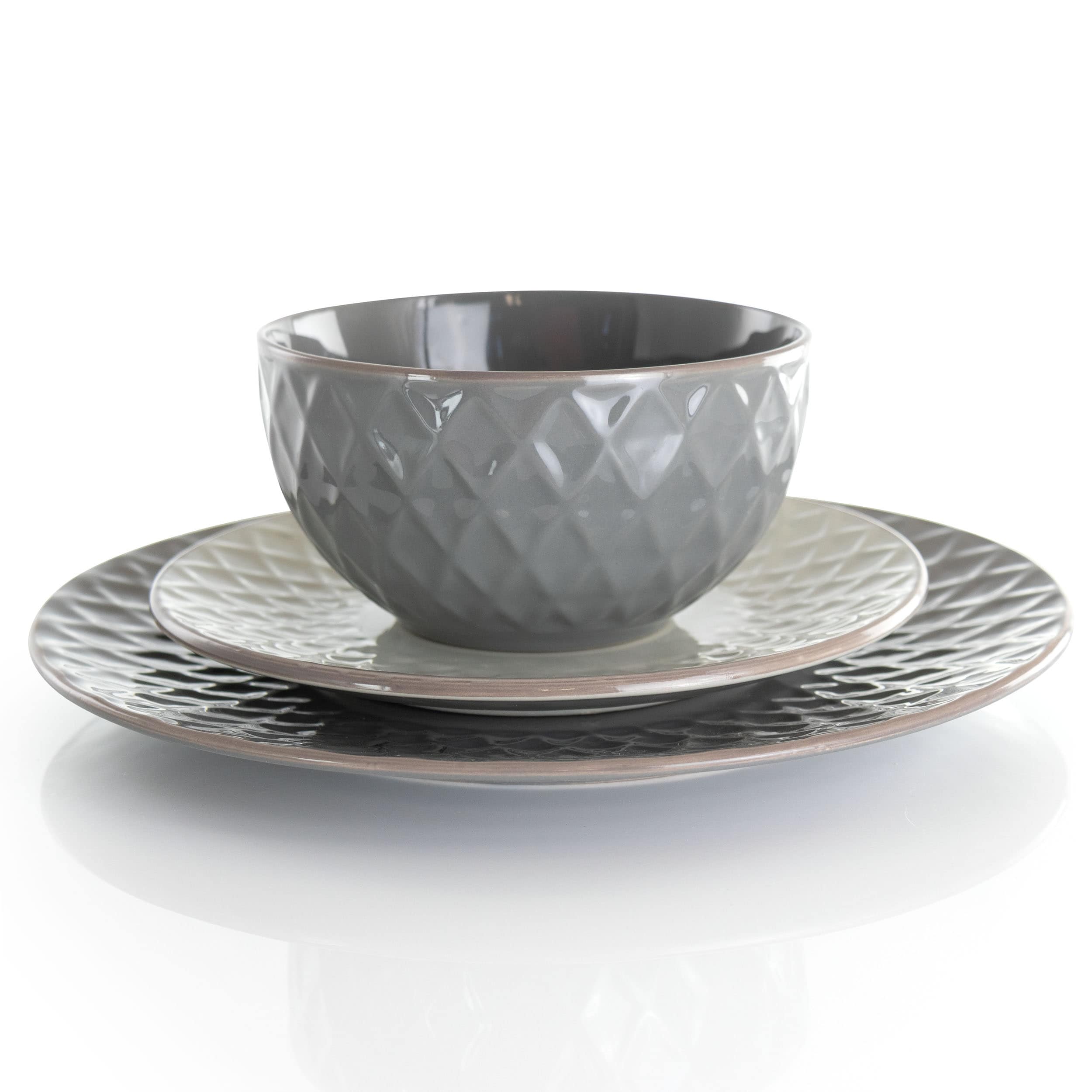 Elama Tahitian Diamond 16 Piece Stoneware Dinnerware Set in Slate