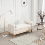 Elegant 53.5 Upholstered Ottoman Bench with Wood Legs & Bolster Pillows