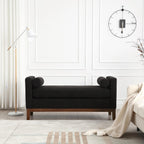 Elegant 53.5 Upholstered Ottoman Bench with Wood Legs & Bolster Pillows