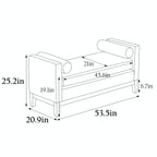Elegant 53.5 Upholstered Ottoman Bench with Wood Legs & Bolster Pillows