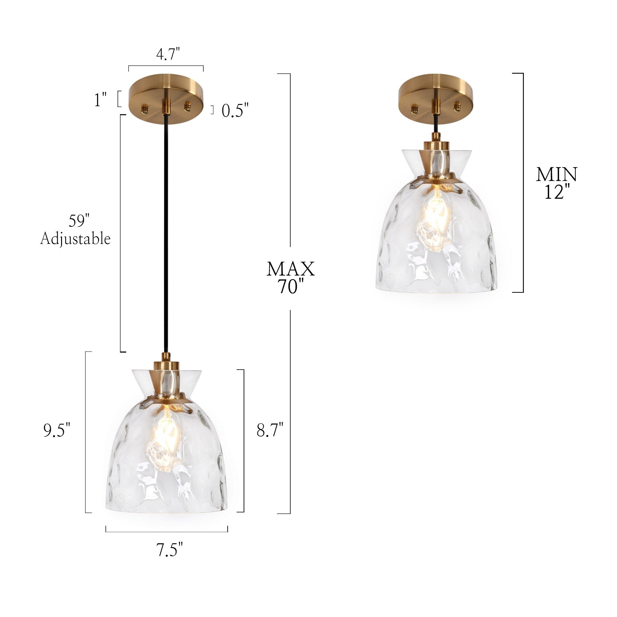 Elisie Mid-century Modern Pendant Light 1-Light Waterfall Glass Hammered Dome Kitchen Island Lighting Dining Room