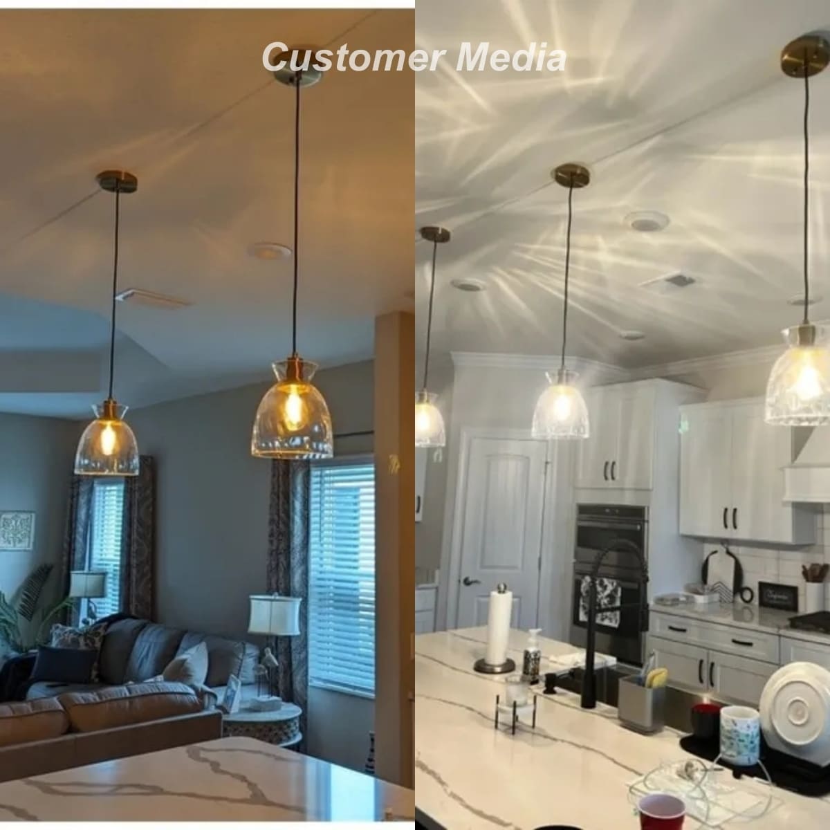 Elisie Mid-century Modern Pendant Light 1-Light Waterfall Glass Hammered Dome Kitchen Island Lighting Dining Room
