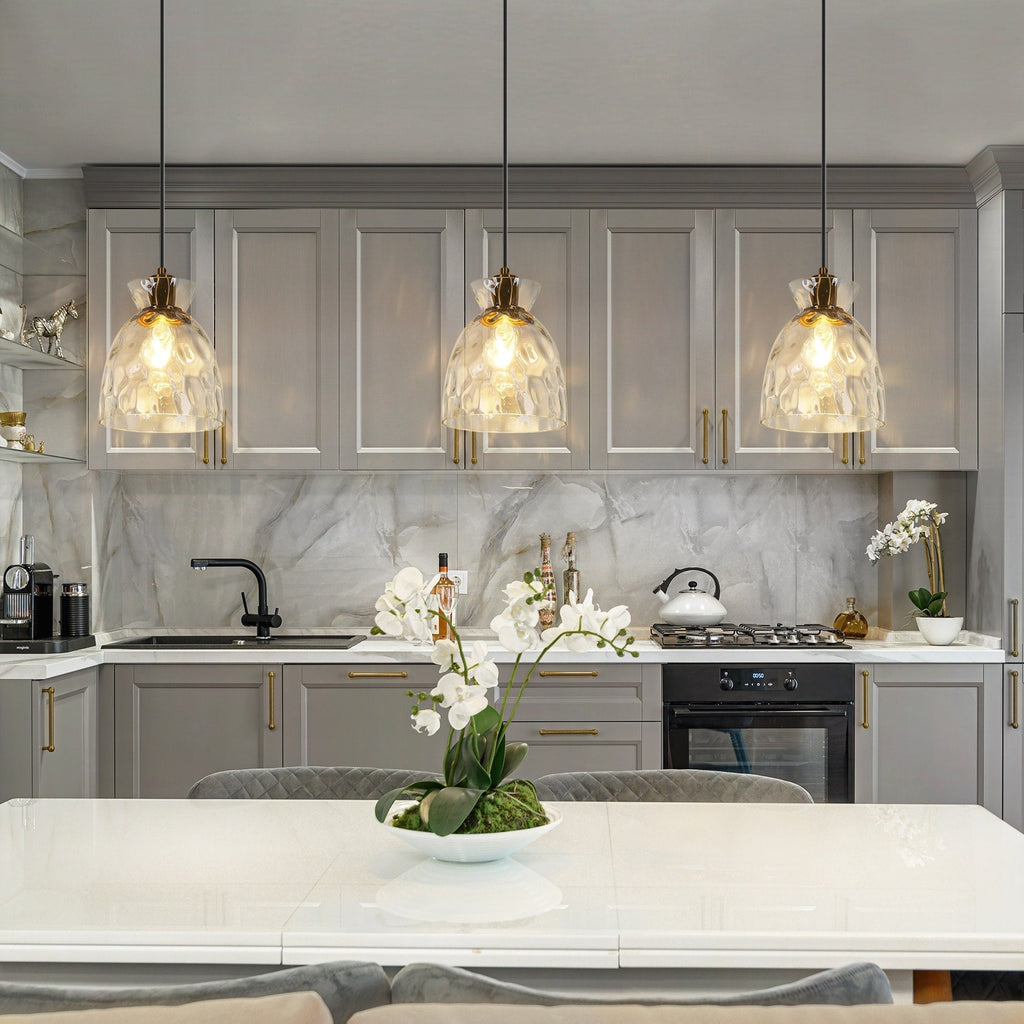 Elisie Mid-century Modern Pendant Light 1-Light Waterfall Glass Hammered Dome Kitchen Island Lighting Dining Room