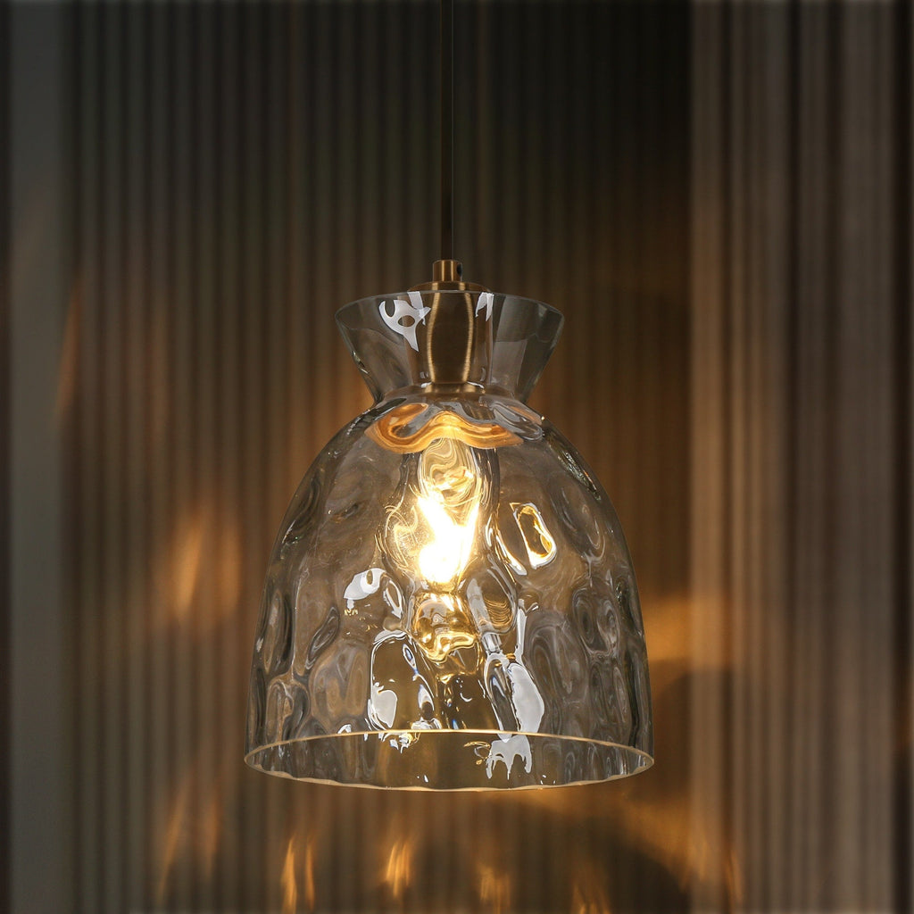Elisie Mid-century Modern Pendant Light 1-Light Waterfall Glass Hammered Dome Kitchen Island Lighting Dining Room