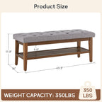 Entryway Shoe Bench Storage Bench Fabric Solid Wood, 43-inch Upholstered Bench for Living Room, Bedrooms