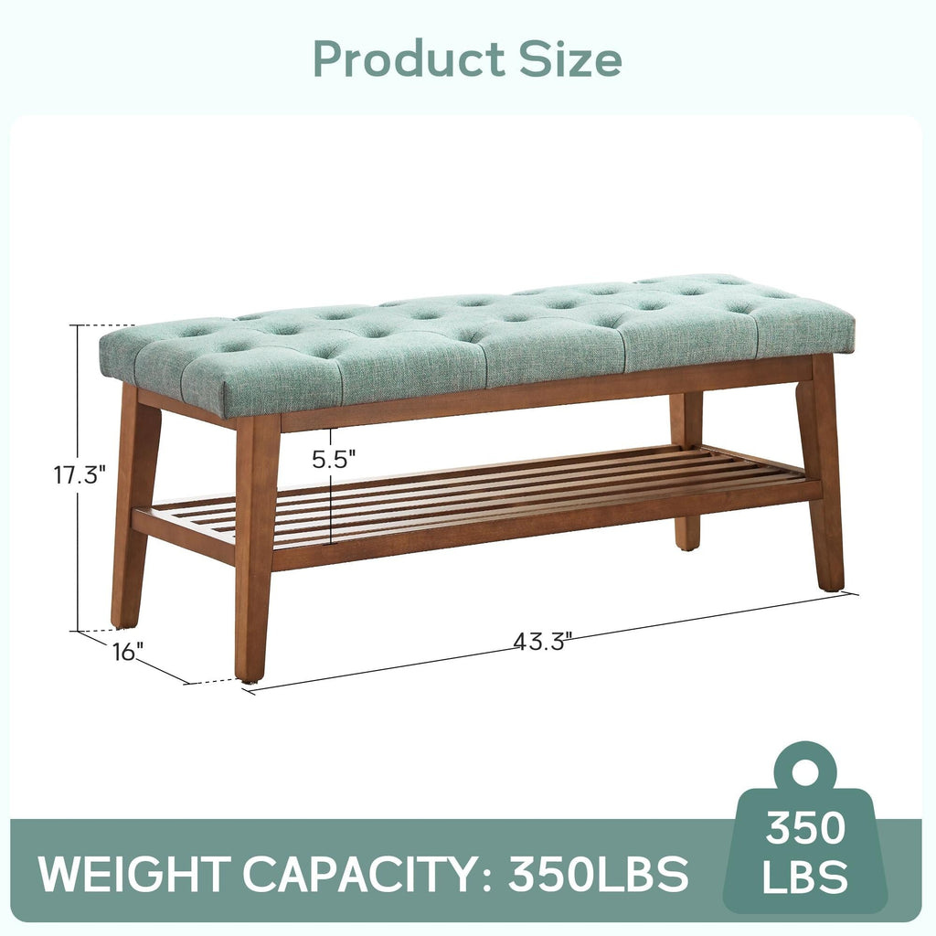 Entryway Shoe Bench Storage Bench Fabric Solid Wood, 43-inch Upholstered Bench for Living Room, Bedrooms