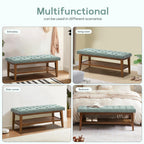 Entryway Shoe Bench Storage Bench Fabric Solid Wood, 43-inch Upholstered Bench for Living Room, Bedrooms
