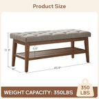 Entryway Shoe Bench Storage Bench Fabric Solid Wood, 43-inch Upholstered Bench for Living Room, Bedrooms