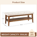 Entryway Shoe Bench Storage Bench Fabric Solid Wood, 43-inch Upholstered Bench for Living Room, Bedrooms