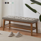 Entryway Shoe Bench Storage Bench Fabric Solid Wood, 43-inch Upholstered Bench for Living Room, Bedrooms