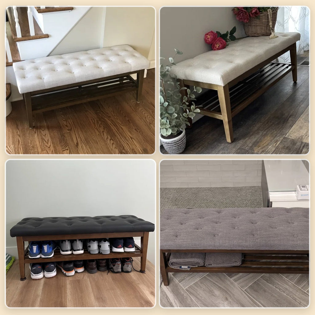 Entryway Shoe Bench Storage Bench Fabric Solid Wood, 43-inch Upholstered Bench for Living Room, Bedrooms