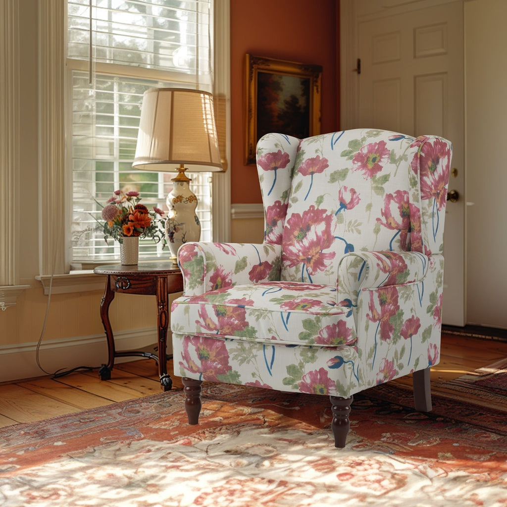 Erommy Modern Accent Chair, High Back Armchair, Upholstered Fabric Button Single Sofa with Wooden Legs for Living Room