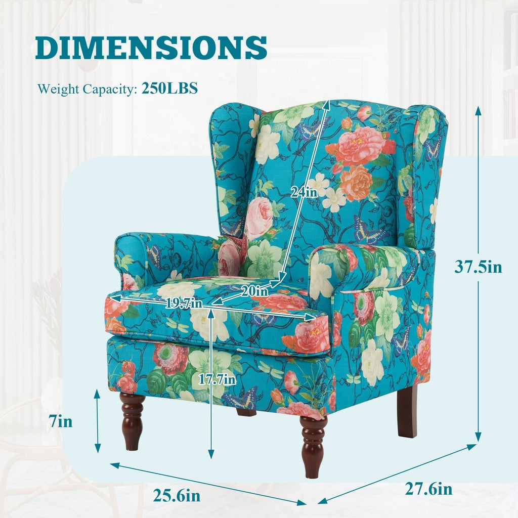 Erommy Modern Accent Chair, High Back Armchair, Upholstered Fabric Button Single Sofa with Wooden Legs for Living Room