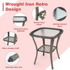 Erommy Outdoor 360° Swivel Rocking Patio Chairs Set with Thickened Cushions, Tempered Glass Coffee Table for Backyard, Garden