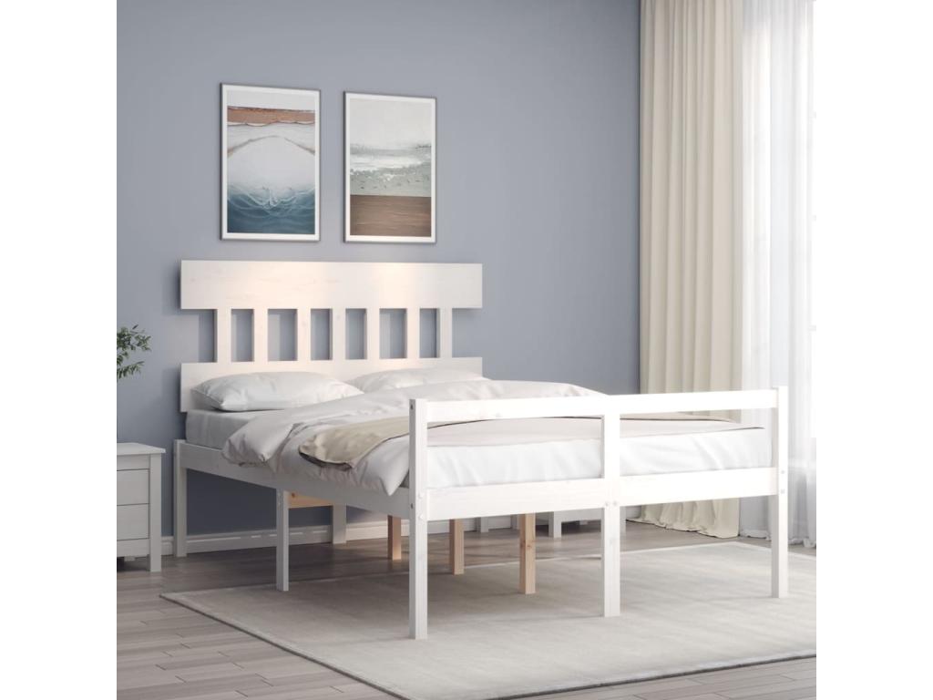 Bed frame with white headboard, 140x200 cm, solid wood, YENY95600