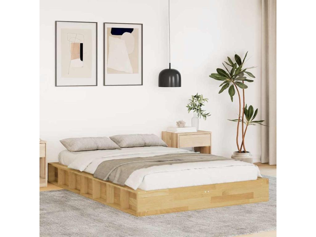 Bed frame without mattress, 120x190 cm, solid oak wood