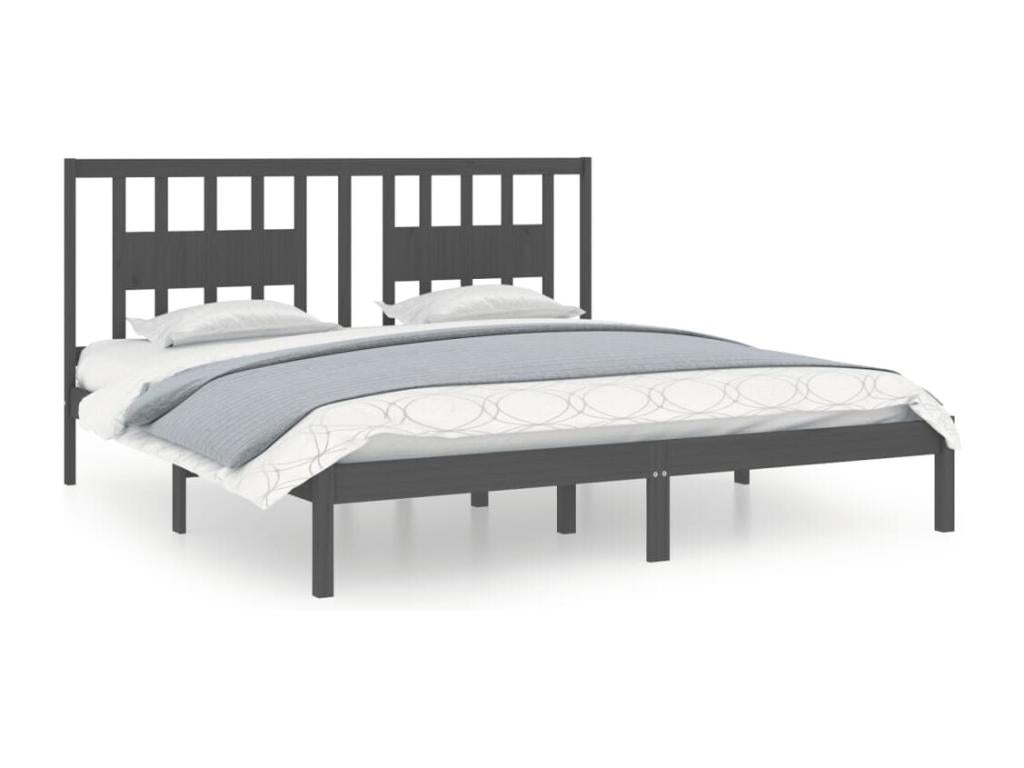 Bed frame without mattress, grey solid wood, 200x200 cm