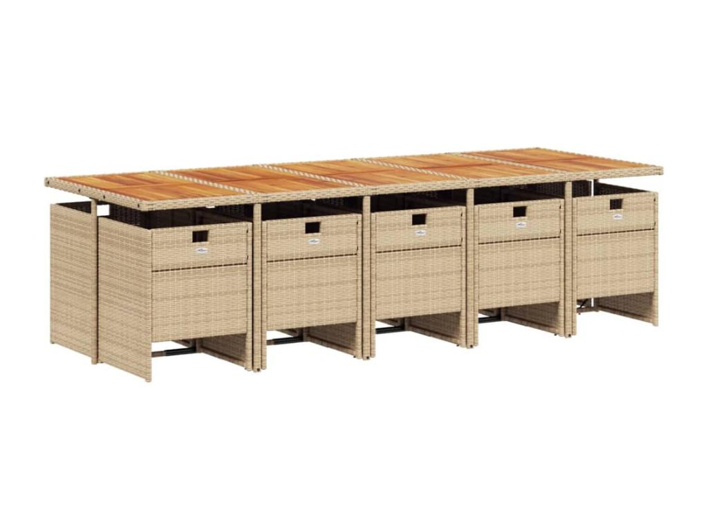11-piece beige poly rattan garden dining set and cushions