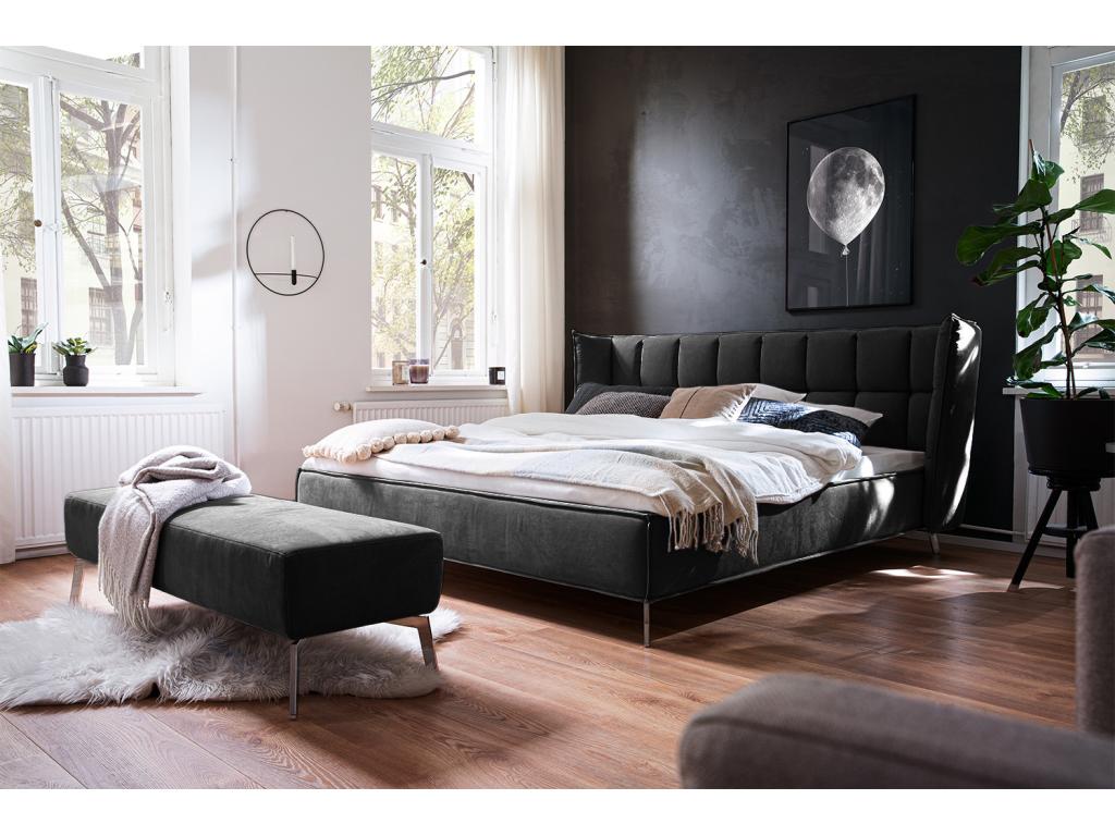 Bed - Black woven fabric - Furniture