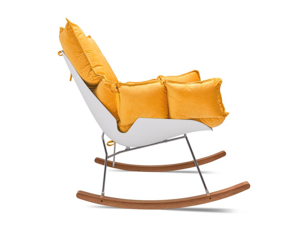 Meublori - Designer rocking chair in PP and pine wood - Meublori rocking chair in yellow velvet with padded and quilted cushion