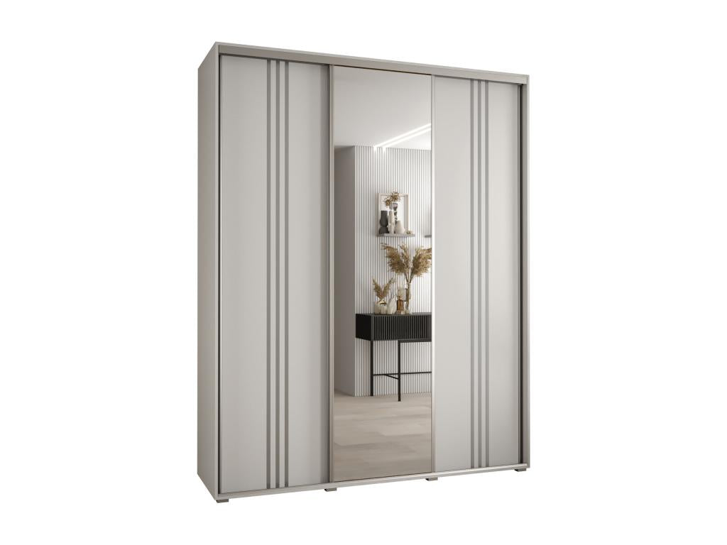 Meublori 7 Sliding Door Wardrobe 235.2/190/45 3 Doors White/White/Silver