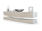 TV stand with base, white and high-gloss sand grey, 178 x variable x 39 cm