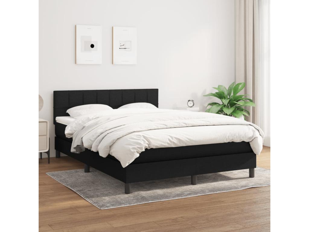 Upholstered bed base with mattress, black, 140x200 cm, fabric